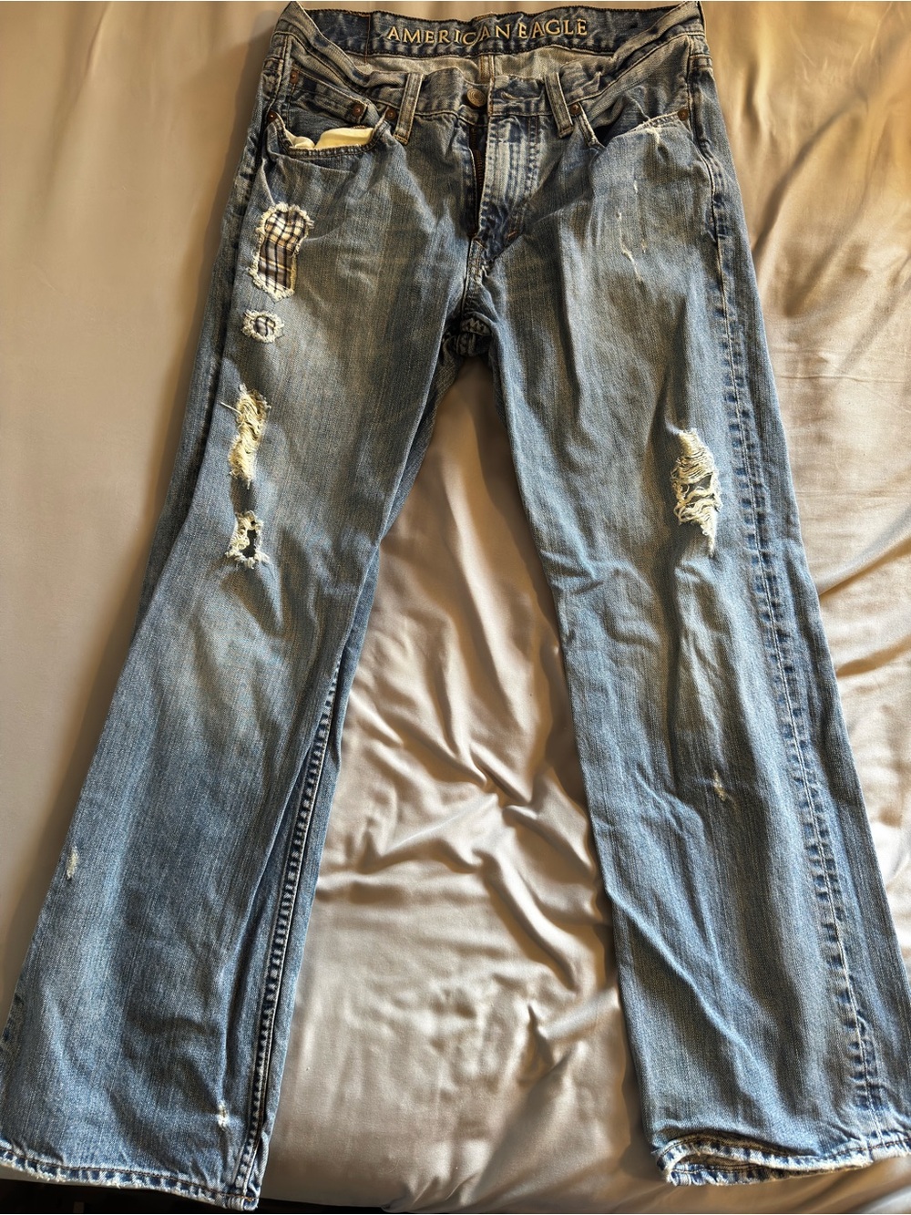 American Eagle Outfitters Light Blue Distressed Wide Leg Jeans